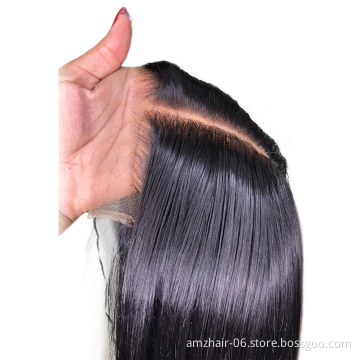 OEM Human Virgin Hair Wig Vendor Full Custom Packaging Box Free Samples Pre Plucked HD Closure Lace Front Wig For Black Women